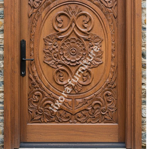 Puerta Principal de Madera Sólida Tallada a Mano con Mandala Floral de Lujo, Entrada Exterior Artística y Ornamentada - Product Image 4