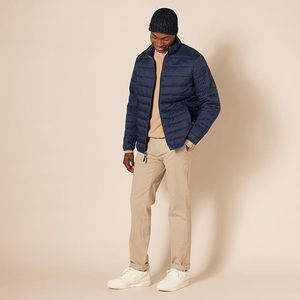 Chaqueta Acolchada Azul Marino para Hombre, Cuello Alto, Cierre de Cremallera, Resistente al Viento, Informal, Relleno de Poliéster, Corte Regular, para Otoño - Product Image 5