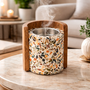 Luxury Resin Inlay Marble <b>Bakhoor</b> Burner Wooden <b>Oud</b> Incense Holder Arabic Fragrance Burner Home Decor Wedding Gift Set Premium - Product Image 1