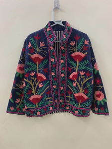 Handmade Suzani Embroidery <b>Velvet</b> Jacket Vintage Boho <b>Coat</b> Unisex Winter Jacket - Product Image 2
