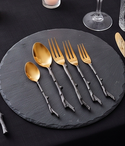 Juego de cubiertos vintage con mango de rama, chapado en oro, de metal, para bodas, colección de vajilla, diseño duradero - Product Image 5