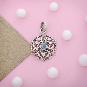 Blue Turquoise Gemstone Pendant Necklace 925 Sterling <b>Silver</b> Rhodium Plated Trendy Handmade Unique Design Jewelry Wholesale - Product Image 1