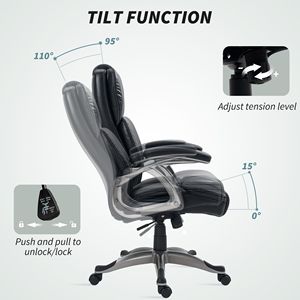 Sedia da scrivania girevole in pelle PU, stile tradizionale, grande e alta, con funzione di inclinazione e altezza regolabile (42,3-46,1") - Nera - Product Image 6