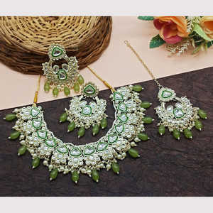 Conjunto de joyas finas Kundan chapadas en oro con perlas y cuentas, conjunto de collar 10581195MH - Product Image 1