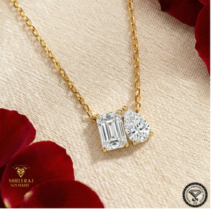 Collier pendentif Toi et Moi en diamant de laboratoire, taille émeraude, taille poire, DEF VVS, certifié IGI, or massif 14K, fournisseur en gros - Product Image 5