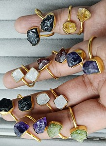 Natural Double Stone Assorted Gold Plated <b>Adjustable</b> <b>Ring</b> Open Gemstone Statement <b>Ring</b> for Women Wholesale Fashion Jewelry - Product Image 3