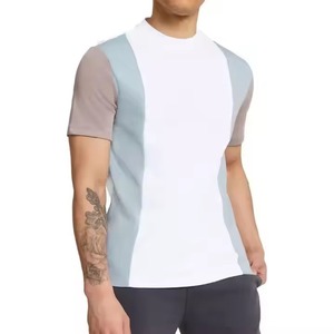 Camiseta de Manga Corta con Cuello Redondo para Hombre, Corte Regular, Estilo Casual, Tejido de Punto con Bloques de Color, Diseño Sólido, Ribete en Contraste, Manga Raglán - Product Image 4