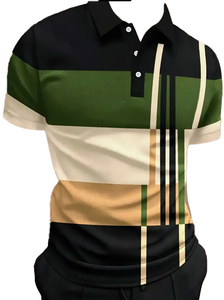 Polo de Manga Corta para Hombre, Diseño Geométrico con Bloques de Color, Tejido Transpirable, 100% Poliéster, Corte Regular, Venta al Por Mayor - Product Image 4