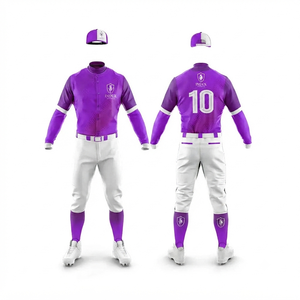 Uniforme de baseball pour hommes, manches longues, violet et blanc, sublimé, respirant, en polyester, ensemble maillot et pantalon d'équipe, adulte, toutes saisons - Product Image 1
