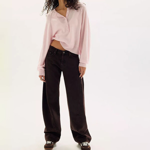 Custom 2026 Women's Pink Henley Pullover Sweater Full Sleeve Batwing Button Up Collar Casual Knitted Top Thin Acrylic Material - Product Image 4