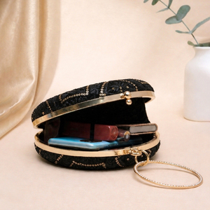 Bolso de Mano Redondo Negro Bordado, Bolso de Noche de Lujo para Bodas y Eventos para Mujer - Product Image 4