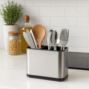 Porte-ustensiles rectangulaire en acier inoxydable, support de rangement de cuisine sur pied, design minimaliste, résistant à la rouille - Product Image 1