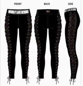 Leggings Skinny Gothiques à Lacets Moonlit Luxe Designs, Pantalon Long Extensible Noir Uni pour Femme, Respirant, Tricoté en Velours - Product Image 1