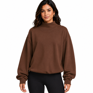 Pull à col montant pour femme en coton peigné de qualité supérieure, sweat-shirt décontracté et tendance, fabrication en marque blanche, vente en gros - Product Image 1