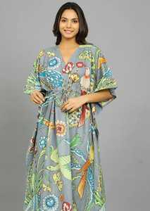 Vestido Kaftan de Algodón Indio Hecho a Mano, Estilo Kimono, para Playa - Product Image 3