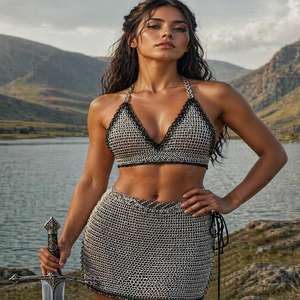 Conjunto de Top y Falda de Malla Metálica Shadowsteel Siren – Plateado y Negro para Festival, Disfraz de Renfaire - Product Image 1