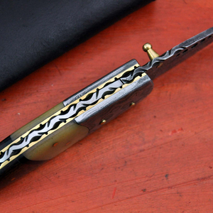 Cuchillo de Caza de Acero de Damasco con Hoja de Punta Caída y Mango de Madera con Funda de Cuero, OEM Disponible - Product Image 6