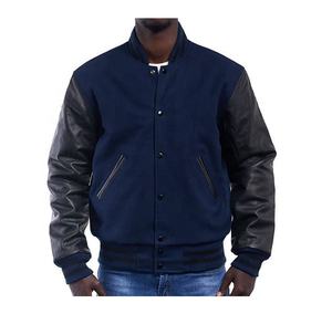 Chaqueta Varsity de Lana 100% Personalizada OEM con Mangas de Cuero, Parches y Bordado Chenille para Hombre - Product Image 5