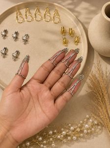 Ensemble de bagues pour femmes en métal multicolores de luxe, minimalistes, empilables, couleur or, bijoux tendance - Product Image 2