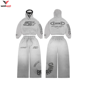 Ensemble de survêtement jogger personnalisé délavé à l'acide, comprenant un sweat à capuche et un pantalon évasé, avec broderie effet usé, en tissu épais et effet empilé - Product Image 5
