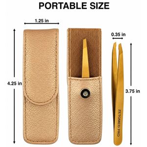 Pinzas para Cejas Inclinadas ZETOMED PRO en Estuche, Herramienta de Belleza para Depilación de Acero Inoxidable de Alta Calidad, Opciones OEM en Dorado - Product Image 2