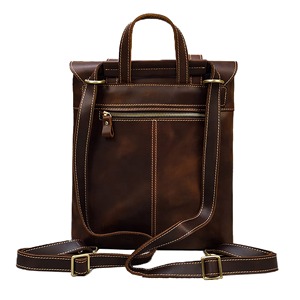 Hot Sale Custom Logo Dark Brown Leather <b>Backpack</b> Unisex Flap Office Laptop Daypack Travel College School Bookbags - Product Image 4