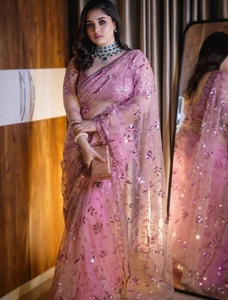 ผ้าส่าหรีอินเดียปักลายสไตล์บอลลีวูดแบบผ้าเน็ต - Product Image 2