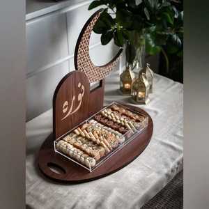 Plateau arabe en bois artisanal de qualité supérieure avec incrustations de nacre, fini à la main, pour servir lors des repas - Product Image 4