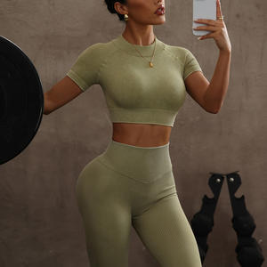 <b>Ruched</b> Seamless Yoga Set Women Sportswear <b>Gym</b> <b>Shorts</b> Strappy Sports Bra 2 Piece Set Halter Workout Clothes Fitness Suit - Product Image 3