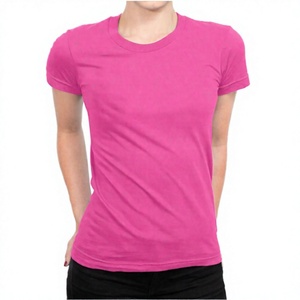T-shirt en coton rose à col rond pour femme, coupe ajustée, couleur unie, manches courtes, jersey respirant, à porter toute l'année - Product Image 3
