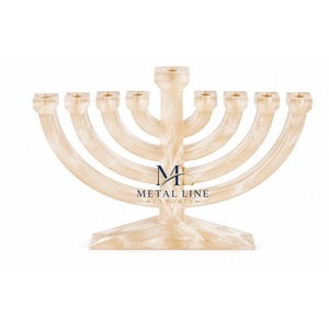 Ménorah de luxe en résine avec motif imitation marbre, chandelier à 9 branches, décoration Hanouka, bougeoir Judaica moderne - Product Image 1