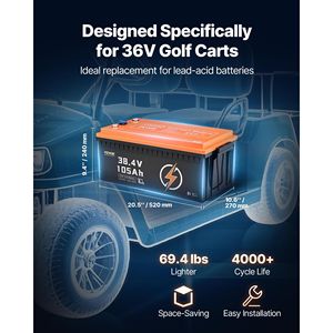 Batteria al Litio 36V 105Ah per Golf Cart, Batteria 36 Volt con BMS 200A, Monitor LCD e App Mobile, Pacco Batteria LiFePO4 - Product Image 4