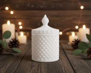 White Color <b>SMALL</b> DIAMOND JAR <b>CANDLE</b> T-Light Holder for Home Decoration-for Christmas Easter Birthday & Valentine's Day - Product Image 1