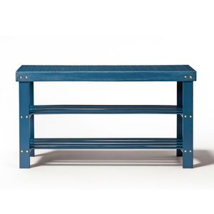 Scarpiera Moderna a 3 Ripiani in Bambù Blu 90x28x45 cm - Lusso e Semplicità Salvaspazio per l'Ingresso di Casa - Product Image 2