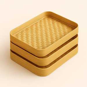 Bandeja Rectangular de Bambú Hecha a Mano, Estilo Boho, Ligera, Apta para Alimentos, con Borde Elevado |   Bandeja de Servicio a la Habitación para Restaurantes/Hoteles | - Product Image 6