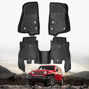 MKR Set di 3 Tappetini Auto Impermeabili e Antimacchia in TPE Nero per Jeep Wrangler JL 2018+ Modello 4 Porte Non Adatto per Jeep W+ - Product Image 1