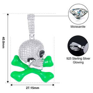Collier pendentif croix de crâne punk en moissanite de luxe, incrustation de os verts lumineux, unisexe, pour usage quotidien, bijoux hip-hop - Product Image 3