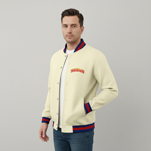 Hot Selling Custom Logo Solid White Color Men's Winter Varsity Jacket Canvas Front High Street Style Waterproof & Windproof - Product Image 4