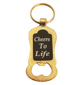 Porte-clés ouvre-bouteille en or « Longue vie à la vie », taille personnalisée, ouvre-bouteille vintage en métal - Product Image 1