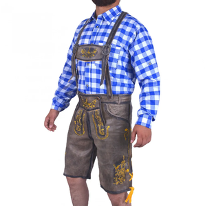 Men's Gray Lederhosen Bavarian <b>Shorts</b> Yellow Embroidery High Waist Casual Woven Breathable Eco-Friendly Waterproof Front Logo - Product Image 5