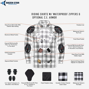 Camisa de Franela Protectora para Motocicleta, Transpirable y Resistente al Viento, con Almohadillas CE Extraíbles, Equipo de Protección para Motociclistas, Venta al Por Mayor - Product Image 6