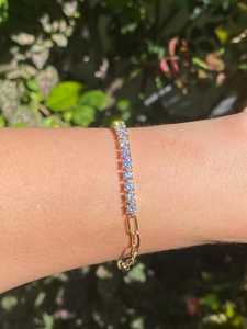 Bracelet en or massif 14 carats de luxe, certifié IGI, avec diamants de laboratoire taillés en forme de trombone, 4 carats au total, délicat, pour superposition, 7,25 pouces - Product Image 1