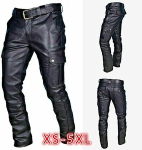 Low Price Men <b>Leather</b> <b>Cargo</b> <b>Pants</b> Wide Leg Casual Straight Leg Mid Waist Zipper Fly Baggy Pockets Streetwear Trousers OEM (RTS) - Product Image 3