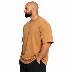 T-shirts vintage pour hommes en jersey de coton gris délavé teinté pigmentaire haut de gamme 260 g/m² avec bords effilochés style streetwear - Product Image 5