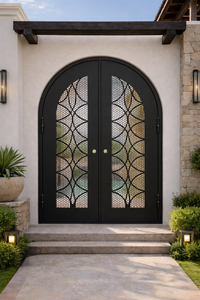 Porte d'entrée de villa moderne haut de gamme en fer forgé double arqué, sur mesure, fabriquée au Vietnam - Product Image 1