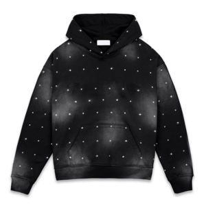 Sweat à capuche en molleton délavé avec strass, personnalisable en gros (ODM), 100% coton, tissu de qualité supérieure pour un style décontracté urbain, unisexe - Product Image 1