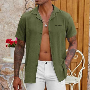 T-shirt uni à col campiste pour homme, tissu doux, vêtements décontractés pour homme, t-shirt à col campiste - Product Image 2