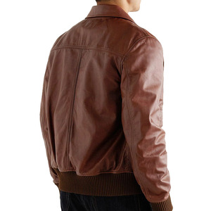 Blouson aviateur en cuir véritable marron pour homme, col rabattu, fermeture éclair, style motard, hiver, imperméable, respirant, coupe classique - Product Image 3