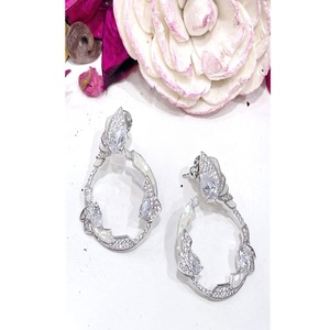Adorable Brass <b>Silver</b> Plated Trendy CZ Zircon <b>Drop</b> <b>Earrings</b> for Women's Wedding Wear Fashion Collection - Product Image 1