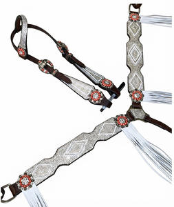 Conjunto de Cabezada y Pechopetral de Cuero Premium 2026 con Conchos de Cristal Plateado y Grabado de Cocodrilo, para Equitación Western, Talla Personalizada - Product Image 2